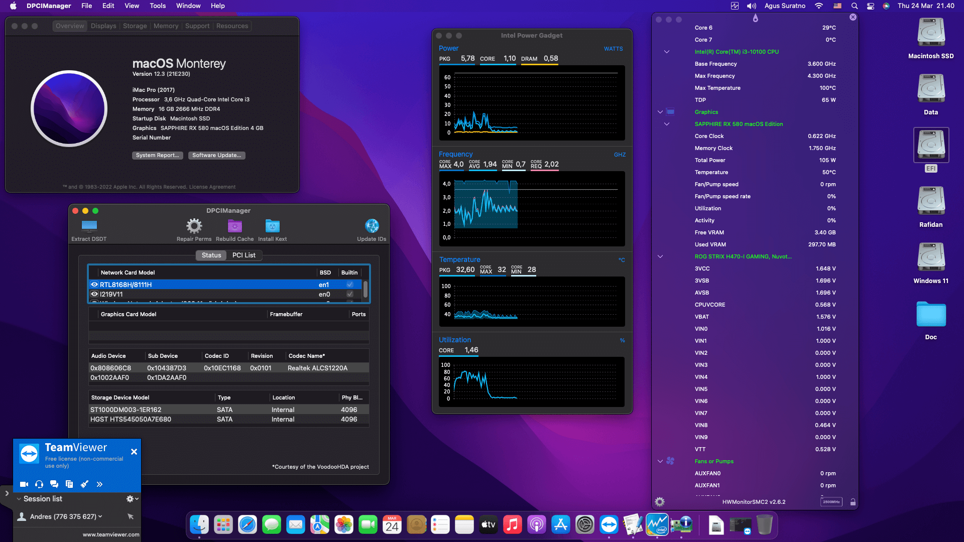 Success Hackintosh macOS Monterey 12.3 Build 21E230 in Asus ROG Strix H470-I Gaming + Intel Core i3 10100 + Sapphire RX 580